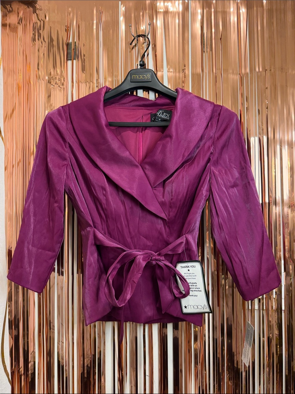 Alex Evenings Magenta Wrap Blazer with Shawl Collar and Back Zipper NEW M